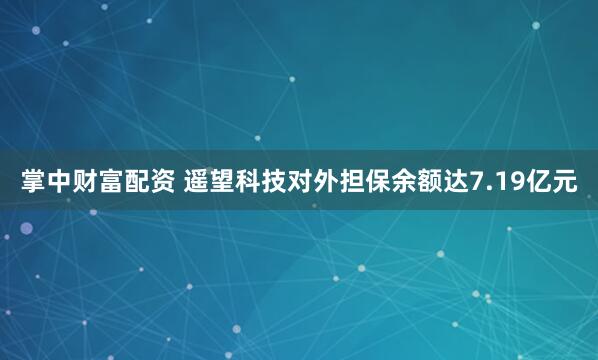 掌中财富配资 遥望科技对外担保余额达7.19亿元